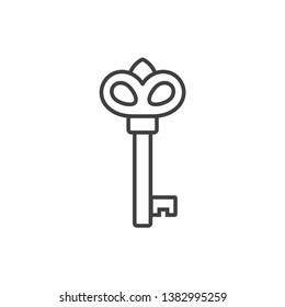 Vintage antique key, line icon.