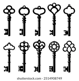 Vintage antique key silhouette black color