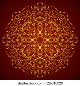 Vintage antique ornament background with leaf. Vector illustration for your majestic fashion design. Element for web design. Gold round lace wallpaper.