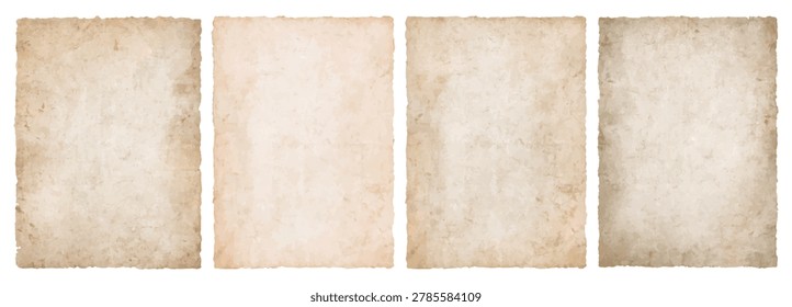 Vintage antique paper texture set, old aged parchment background, distressed retro paper sheets	