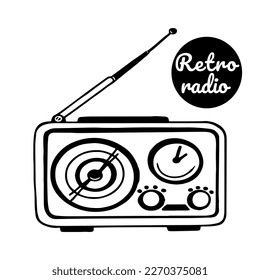 Vintage antique retro radio. An old receiver with an antenna catches radio waves. Vintage style. to listen to the broadcast, music or  podcast. World radio day.