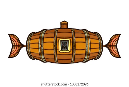 Vintage antique retro style Submarine isolated on white background vector illustration