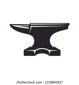 Vintage anvil, monochrome icon, blacksmith tools. Vector illustration, isolated on white background. Simple shape for design logo, emblem, symbol, sign, badge, label, stamp.