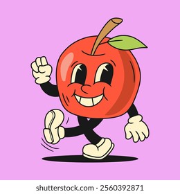 vintage apple fruit character illustration