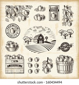 Vintage Apple Harvest Set. EPS10 Editable Vector Illustration With Clipping Mask.