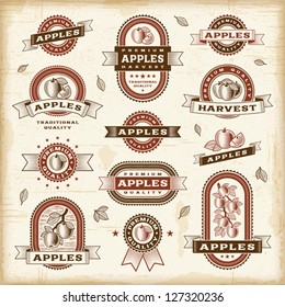 Vintage apple labels set. Editable EPS10 vector illustration.