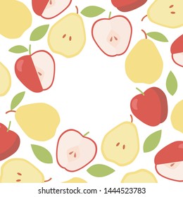 Vintage apple and pear round border. Organic ingredient. Vector frame background. 
