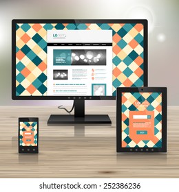 Vintage application template design for corporate identity with color squared pattern. Stationery set