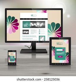 Vintage application template design for corporate identity with flowers. Stationery set