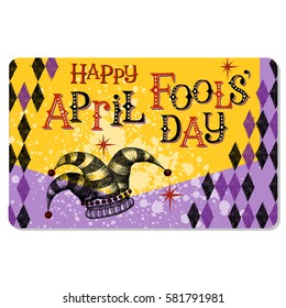 Vintage April Fools Day Card Or Banner Design With Jester Hat