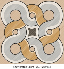Vintage arabesque tile.  Retro decorative element. Hand drawn pattern in turkish style. Islam, Arabic, Moroccan, ottoman motif. Vector illustration.