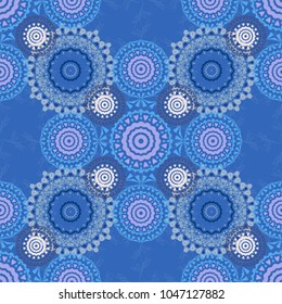 Vintage with arabesques. Oriental vector round mandalas. Traditional classic ornament. Neutral, pink and blue colored seamless pattern with arabesques and floral elements.