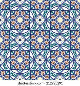 Vintage arabic and islamic background, ethnic style ornaments, geometric ornamental seamless pattern, decorative vector wallpaper, fashion fabric and wrapping with graphic elements for design