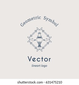 Vintage arabic ornament with jug. Vector emblem for luxury logos and retro ornamental design.