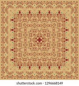 Vintage Arabic pattern. Persian colored carpet. Rich ornament for fabric design, handmade, interior decoration, textiles. Yellow background.