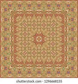 Vintage Arabic pattern. Persian colored carpet. Rich ornament for fabric design, handmade, interior decoration, textiles. Yellow background.
