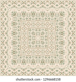 Vintage Arabic pattern. Persian colored carpet. Rich ornament for fabric design, handmade, interior decoration, textiles. Light background.