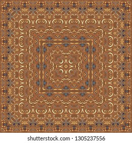 Vintage Arabic pattern. Persian colored carpet. Rich ornament for fabric design, handmade, interior decoration, textiles. Brown background.