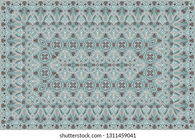 Vintage Arabic pattern. Persian colored carpet. Rich ornament for fabric design, handmade, interior decoration, textiles. Blue background.