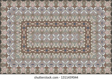 Vintage Arabic pattern. Persian colored carpet. Rich ornament for fabric design, handmade, interior decoration, textiles. Brown background.