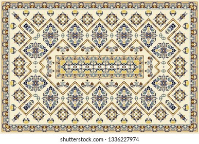 Vintage Arabic pattern. Persian colored carpet. Rich ornament for fabric design, handmade, interior decoration, textiles. Brown background.