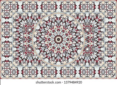 Vintage Arabic pattern. Persian colored carpet. Rich ornament for fabric design, handmade, interior decoration, textiles.