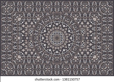 Patrón árabe vintage. Moqueta de color persa. Ricos adornos para el diseño de tejidos, hechos a mano, decoración interior, textiles. Fondo marrón.