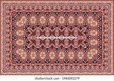 Patrón árabe vintage. Alfombra de color persa. Ricos adornos para el diseño de tejidos, hechos a mano, decoración interior, textiles. Fondo rojo.