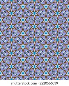 Vintage Arabic seamless pattern in blue-purple colors. Overlapping art forms, stripes, polygons, segments are grouped and arranged in a certain order. Vector. 