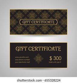 Vintage arabic style gift certificate template. Vector illustration