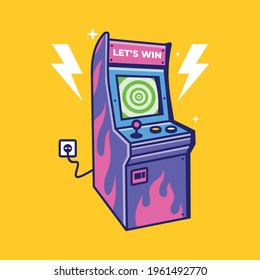 Vintage arcade game machine vector icon illustration. Old video game play