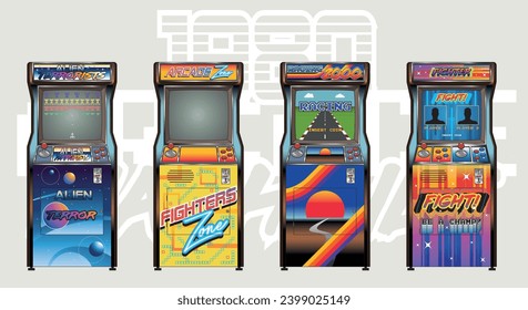 Vintage Arcade Machines, Electronic Games der 1980er Jahre: Kampf, Rennen, Shooting 