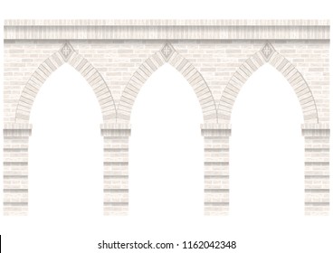 Vintage arcade of the masonry. Wall and facade of the old brick. Vector graphics