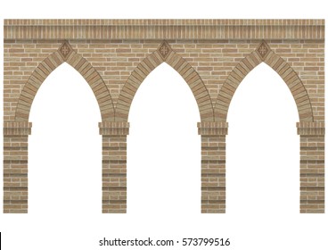 Vintage arcade of the masonry. Wall and facade of the old brick. Vector graphics