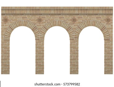 Vintage arcade of the masonry. Wall and facade of the old brick. Vector graphics