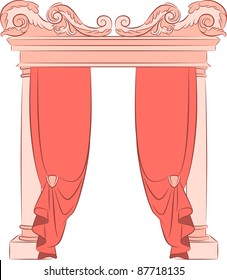 The vintage arch with curtain. Vector
