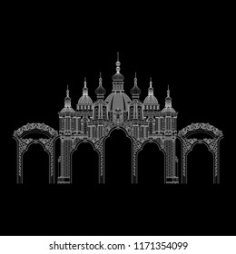 El vector de arco vintage. Castillo de contorno fino en estilo lineal