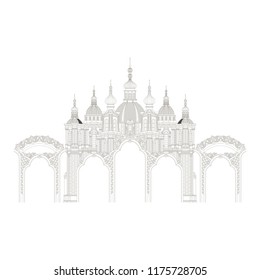 The vintage arch vector. Thin outline castle in linear style