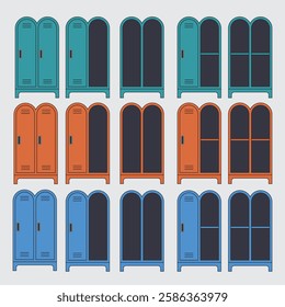 Vintage Arched Lockers Set , Vector Illustration