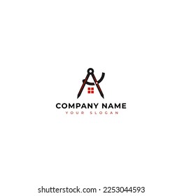 Modelo de diseño vectorial del logotipo de la brújula de arquitectos de época, logotipo de letra A