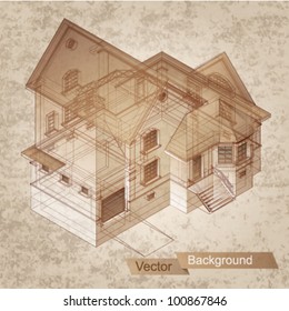 Vintage architectural background. Part of architectural project, architectural plan, technical project, drawing technical letters, architect at work, Architecture planning on paper, construction plan