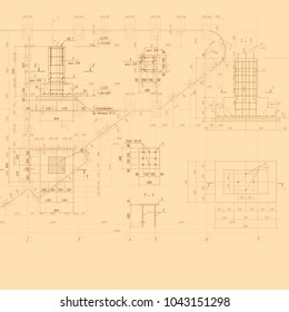 Vintage Architectural Blueprint. Vector background