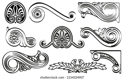 Vintage architectural details design elements. Antique baroque classic style column and cartouche.