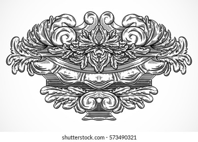 Vintage architectural details design elements. Antique baroque classic style cartouche in engraving style. Hand drawn vector illustration