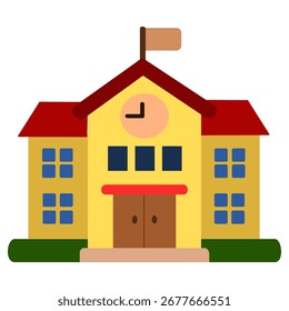 Vector de arquitectura de Antiguas con una ilustración clásica de un edificio escolar. Diseño de estilo retro ideal para temas educativos, carteles académicos, proyectos patrimoniales y gráficos arquitectónicos culturales.