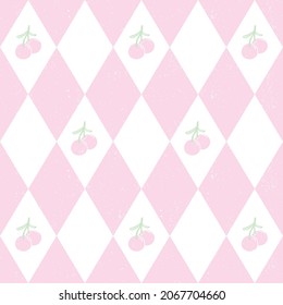 Vintage Argyle Cherry Phone Case Stationary Fashion Textile Wallpaper Background Seamless Pattern