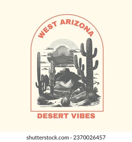 vintage Arizona desert, Arizona desert vibes graphic print for fashion and others. Arizona desert graphic print artwork for apparel, t shirt, sticker, poster, wallpaper