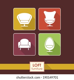 vintage armchair icons set. Loft furniture concept