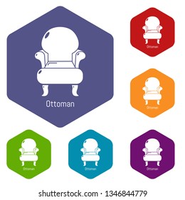 Vintage armchair icons vector colorful hexahedron set collection isolated on white