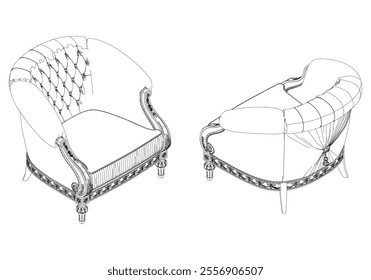 Vintage armchair vector set. Baroque and classic style sketches for luxurious home interiors. Ideal for traditional furniture enthusiasts.